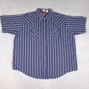 Plains Western Wear Shirt Men's‎ 3X BIG MAN Blue Pearl Snap Striped Lightweight